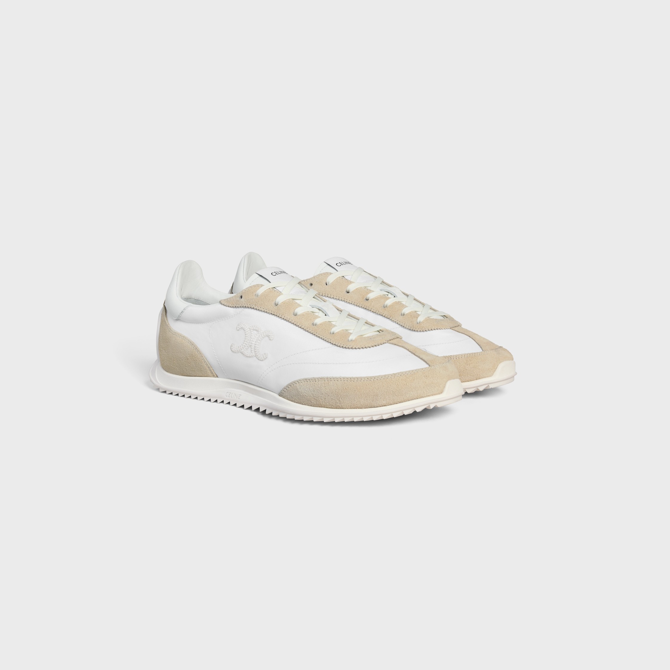 Celine Triomph Low Lace-up Sneaker With Suede Panels In White