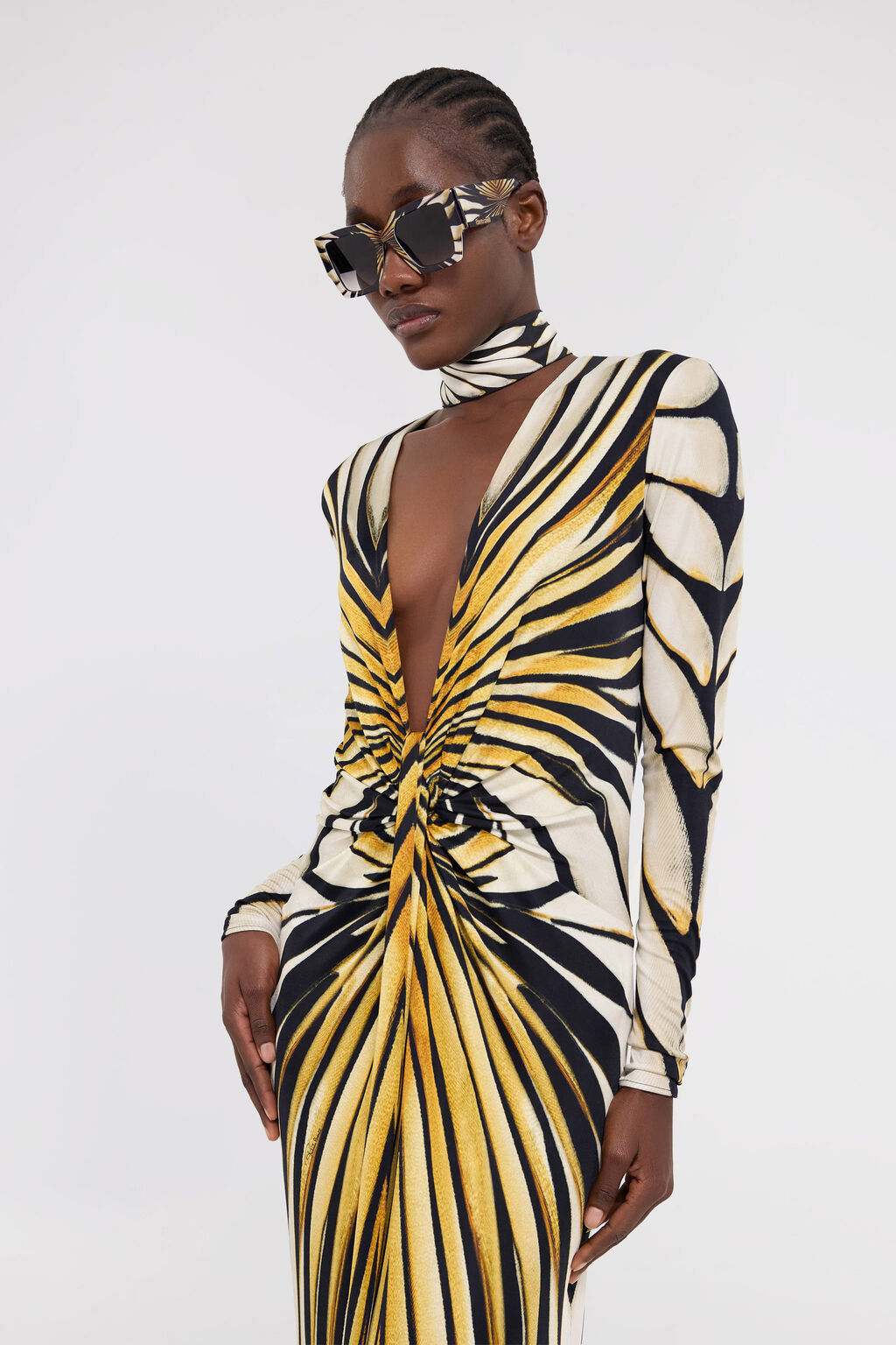 ROBERTO CAVALLI RAY OF GOLD PRINT MAXI DRESS