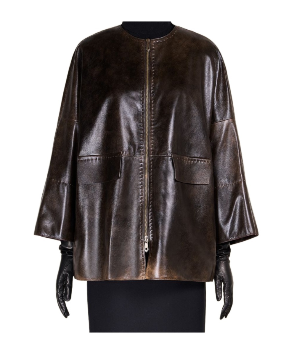 Max Mara Shiny Nappa Leatherblouson In Brown