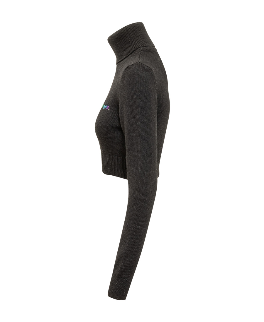 Palm Angels All Roads Text Detail Cropped Turtleneck In Black