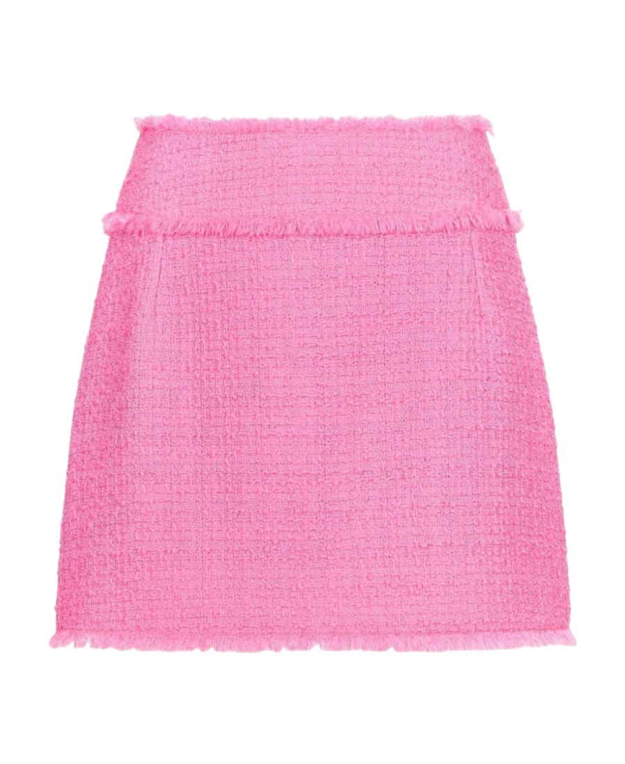 Dolce & Gabbana Frayed Wool-blend Tweed Mini Skirt In Pink