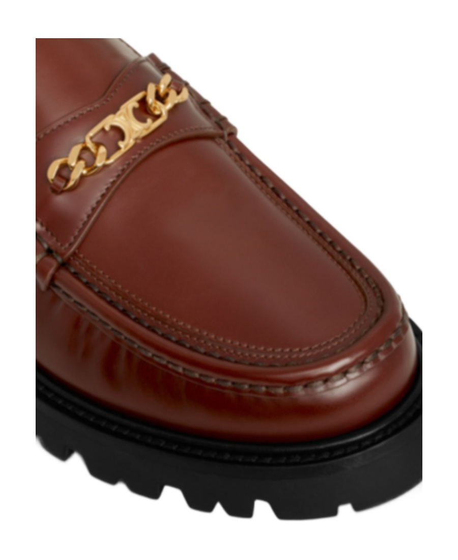 Celine Margaret Triomphe Chain Chunky Loafer In Polished Bullskin In Brown