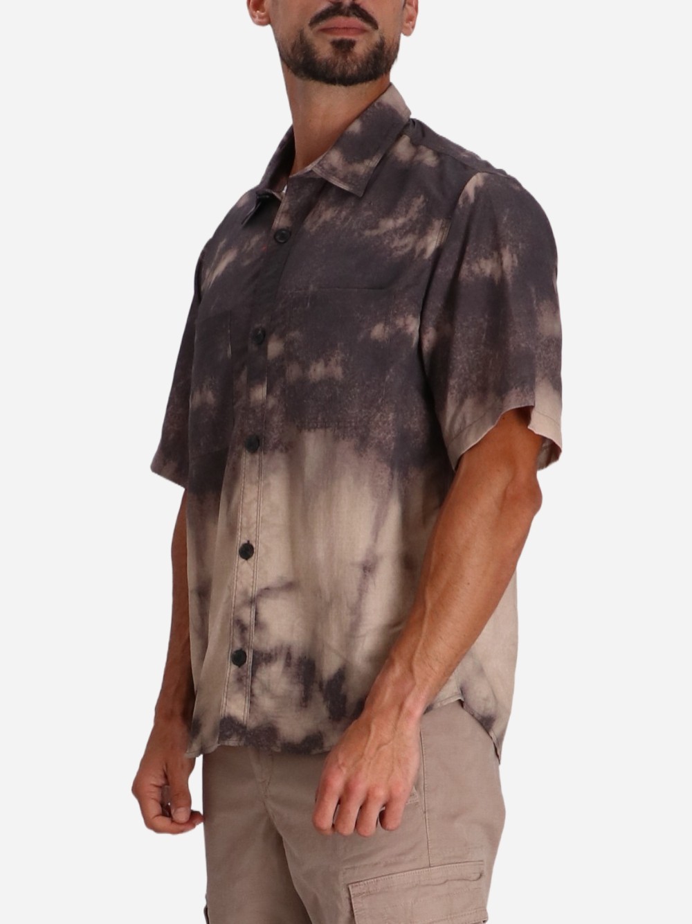 Hugo Boss Hugo Eratino Tie Dye Short Sleeve Nylon Button-up Shirt In Nude