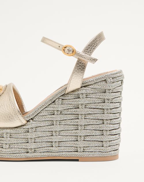 Valentino Garavani Vlogo Signature Wedge Sandal In Laminated Grainy Calfskin 120mm Woman Platinum 42 In Nude