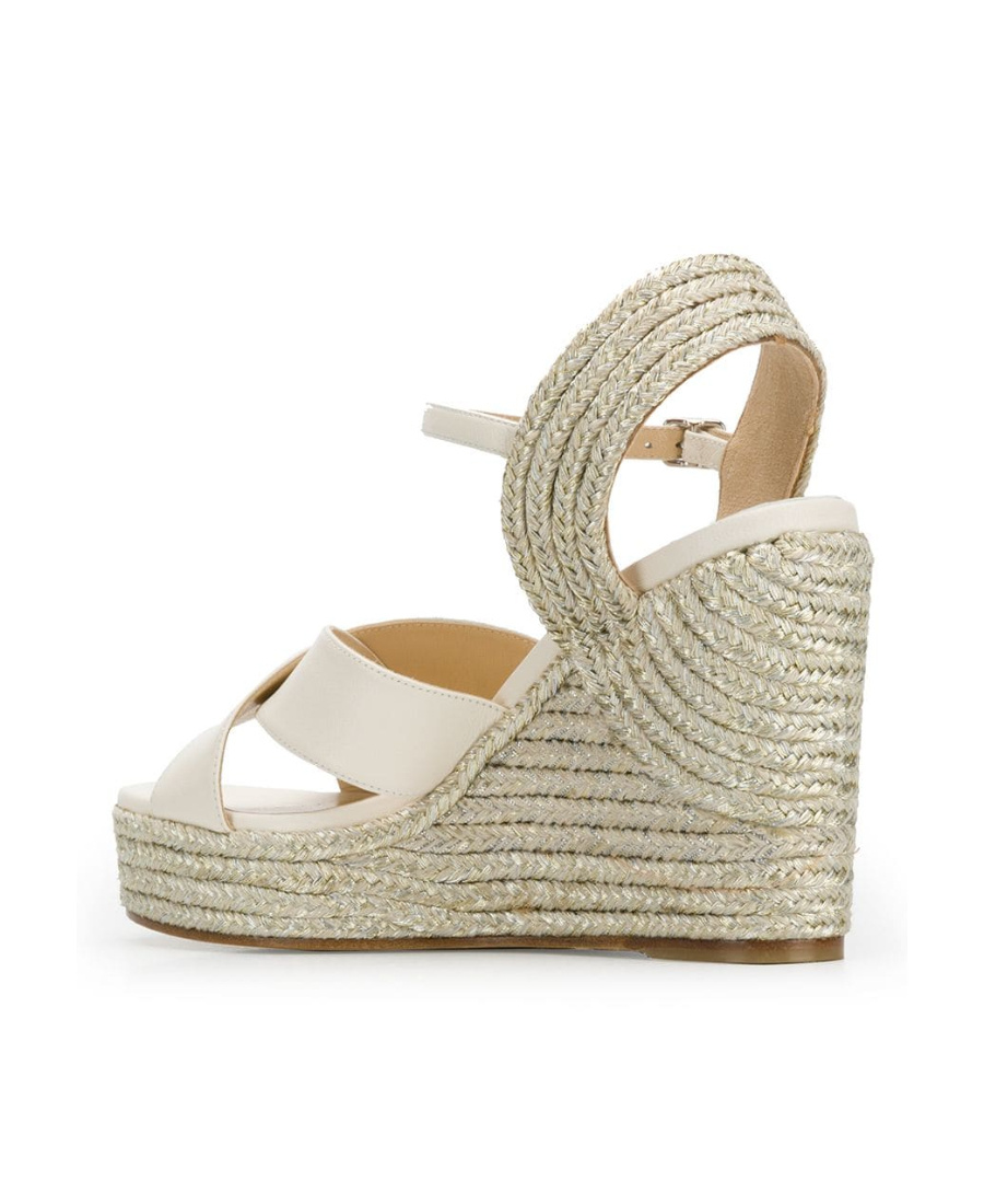 Jimmy Choo Heel Wedge Sandals Cross Straps In Nude