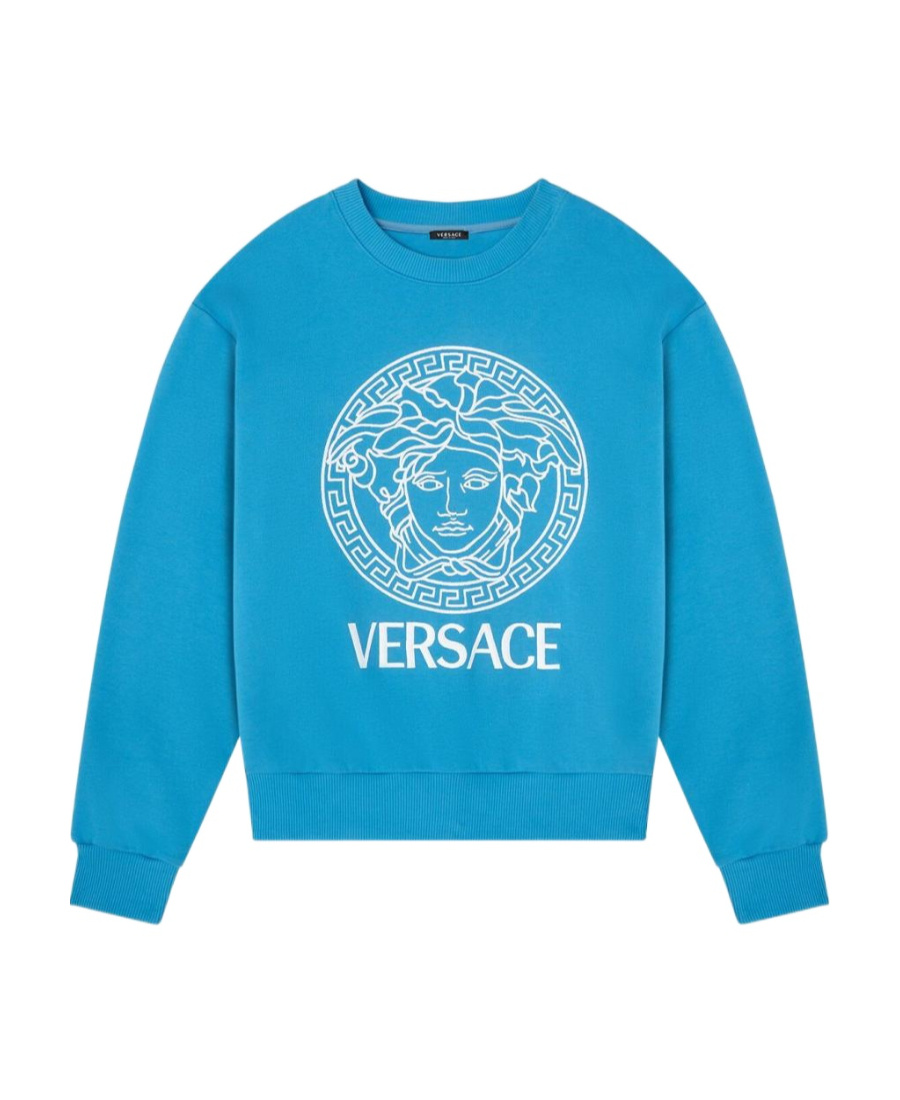 Versace Logo-print Cotton Sweatshirt In Blue