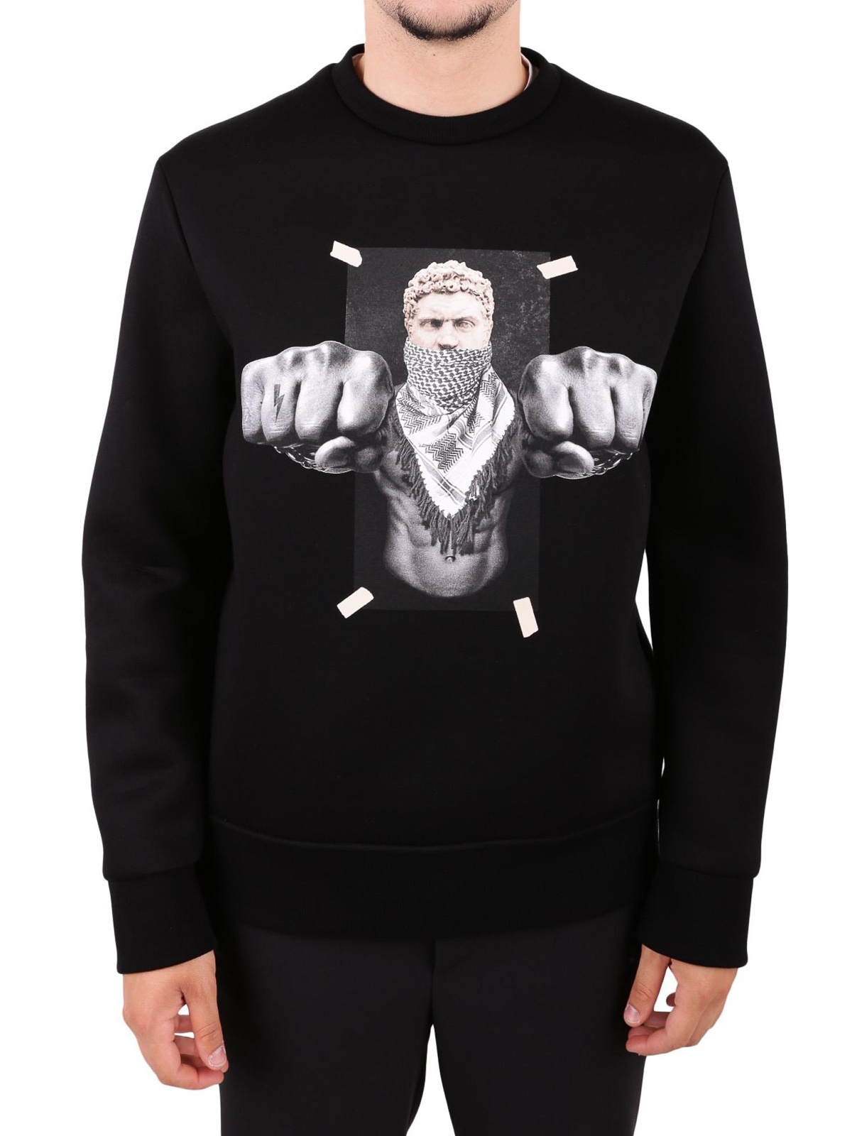Neil Barrett Frontal Impact Color Printing Detail Hoodie In Black