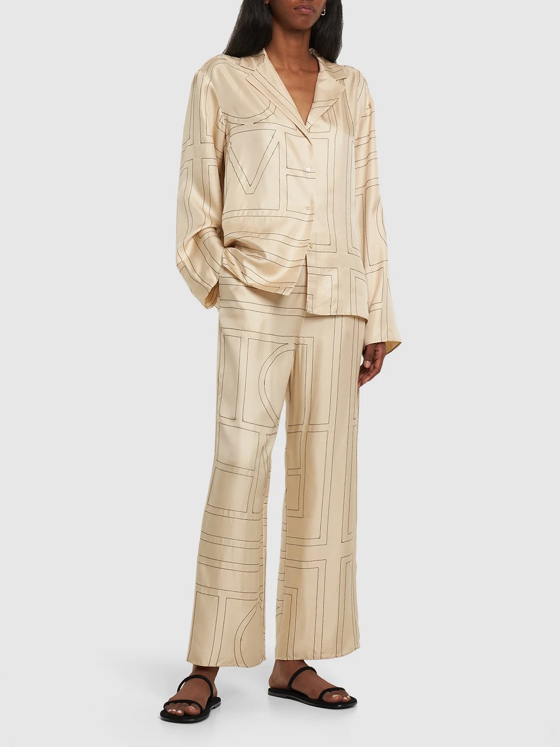 Totême Silk Shirt With Monogram Logo Embroidery In Neutral