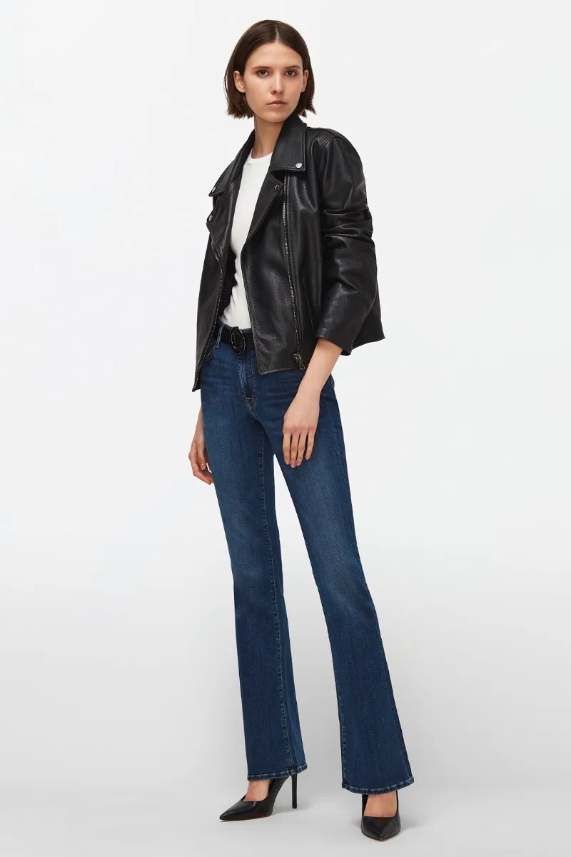 7 For All Mankind High Waisted Slim Kick With Studs Jeans In Juke Box In Blue