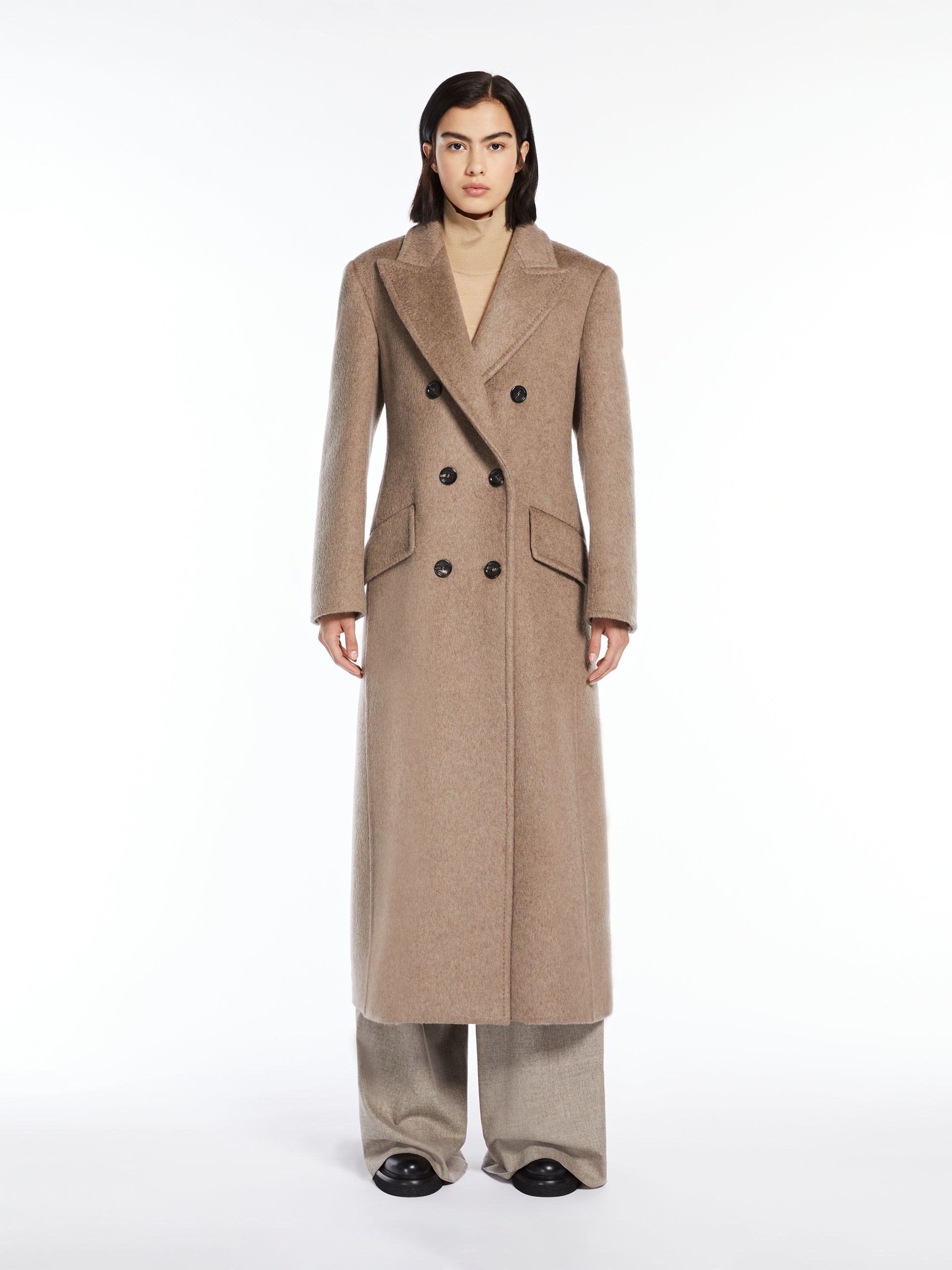 Max Mara Double-breasted Cashmere Blend Coat In Brown
