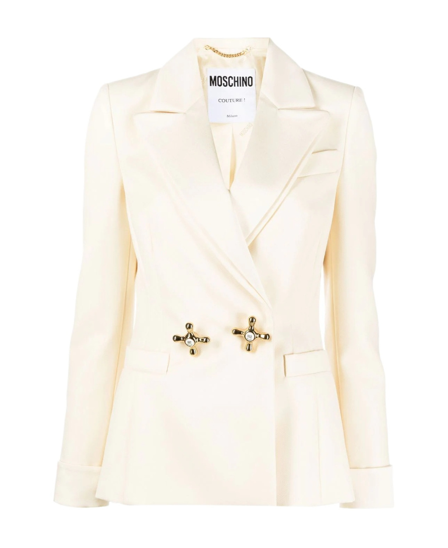 Moschino Faucet Handle Double-breasted Blazer In White