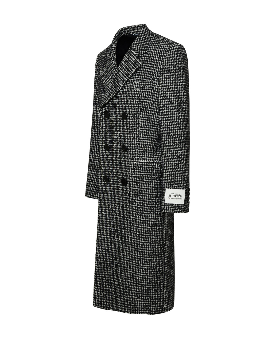 Dolce & Gabbana Double-breasted Wool Houndstooth Coat In Black