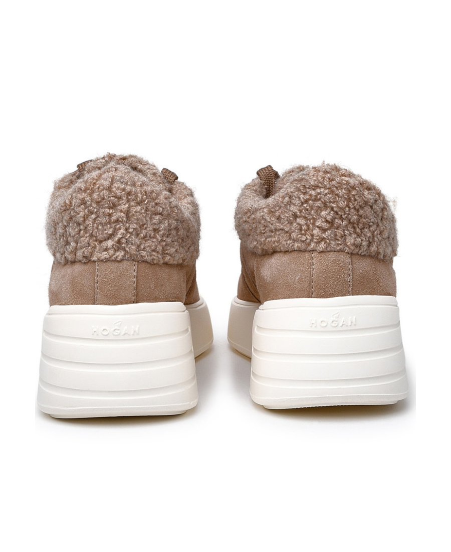 Hogan Furry-detail Lace-up Sneakers In White