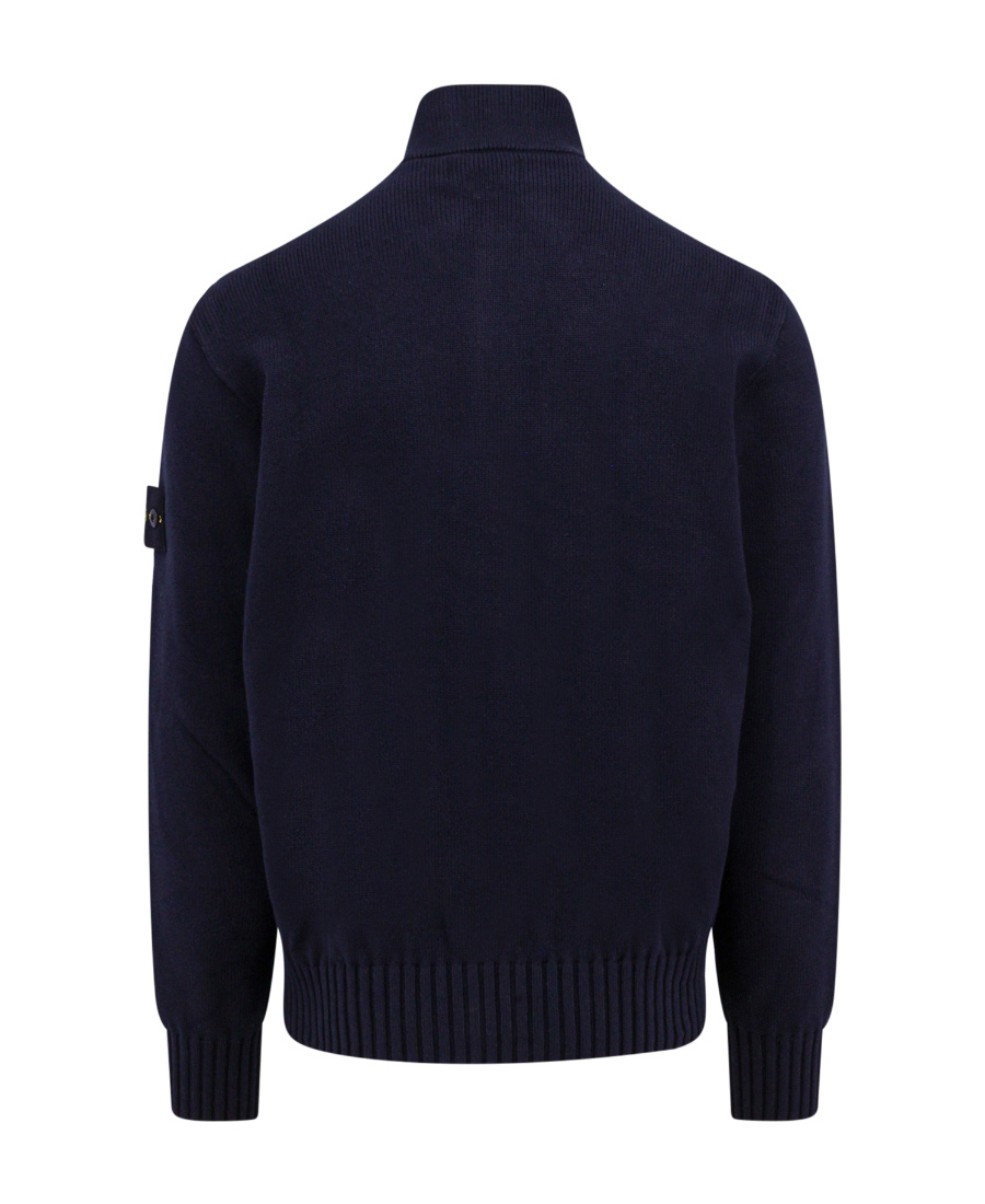 Stone Island Lambswool Zip Knit Cardigan In Blue
