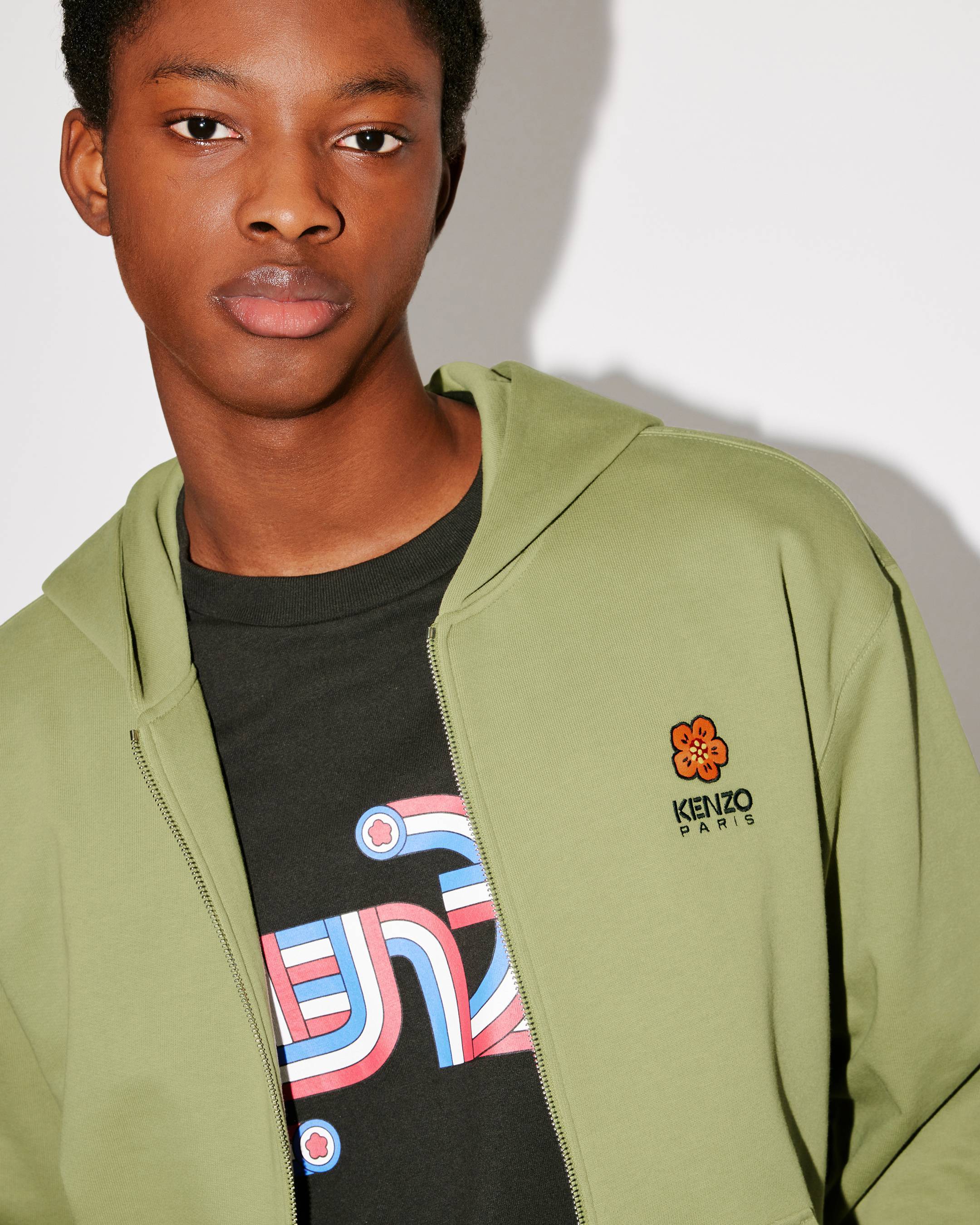 Kenzo Hooded Zipped 'boke Flower' Crest Jumper In Green