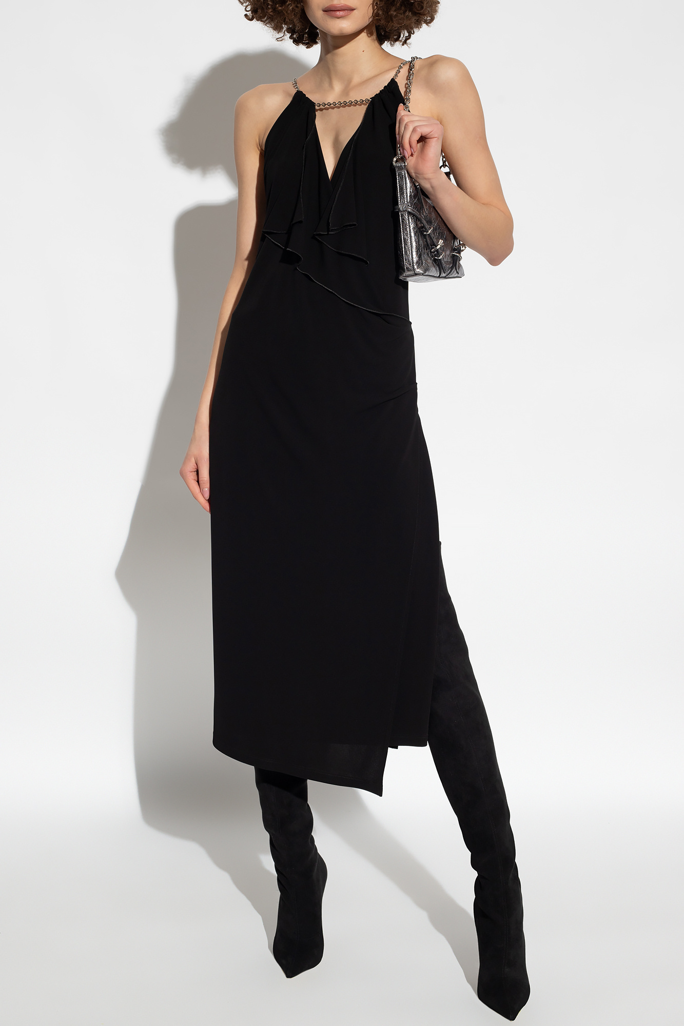 Givenchy Viscose Dress With Embellished Neckline And Draped Detailing In Black