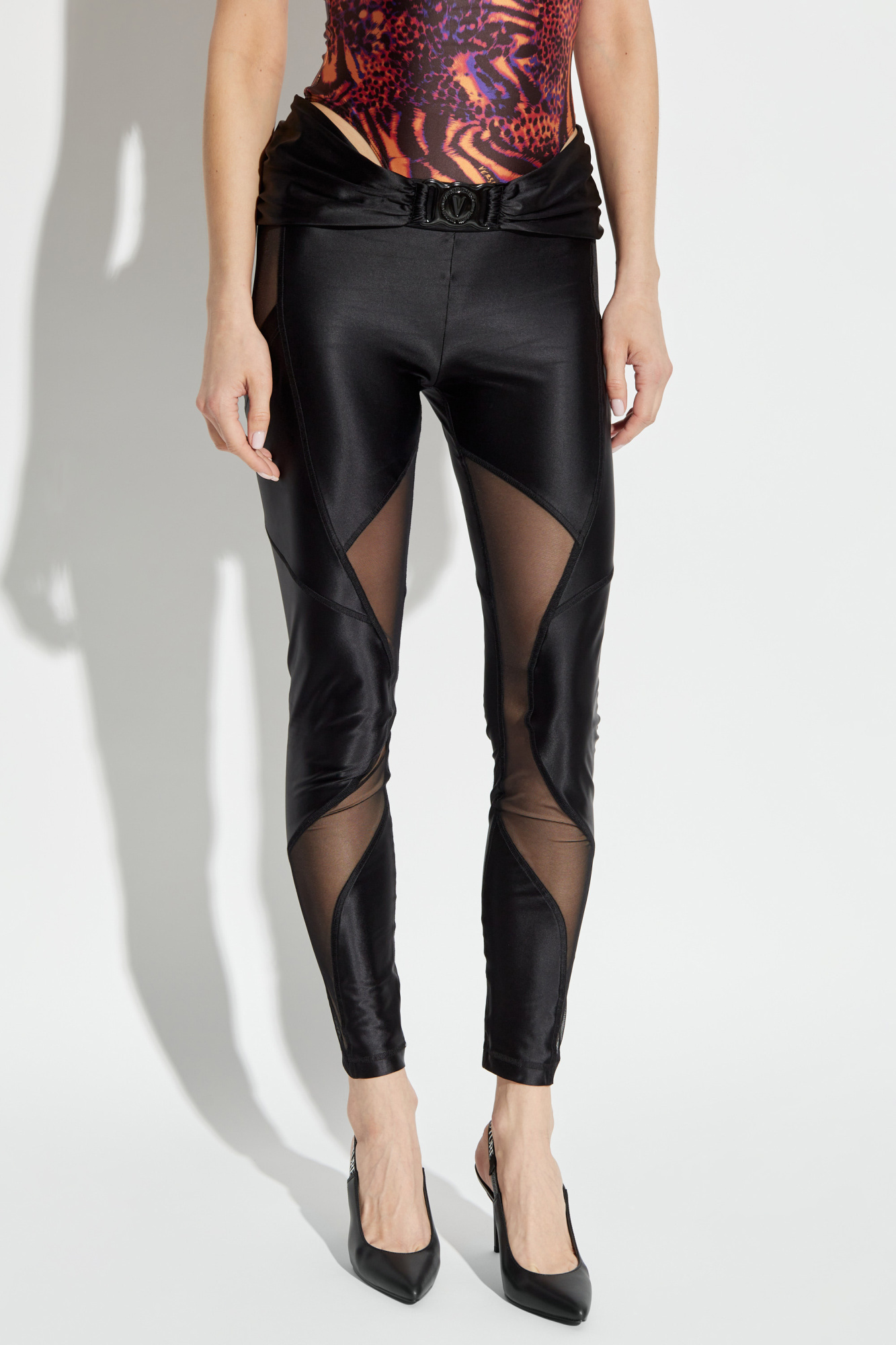 Versace Jeans Elastic Waist Tights In Black