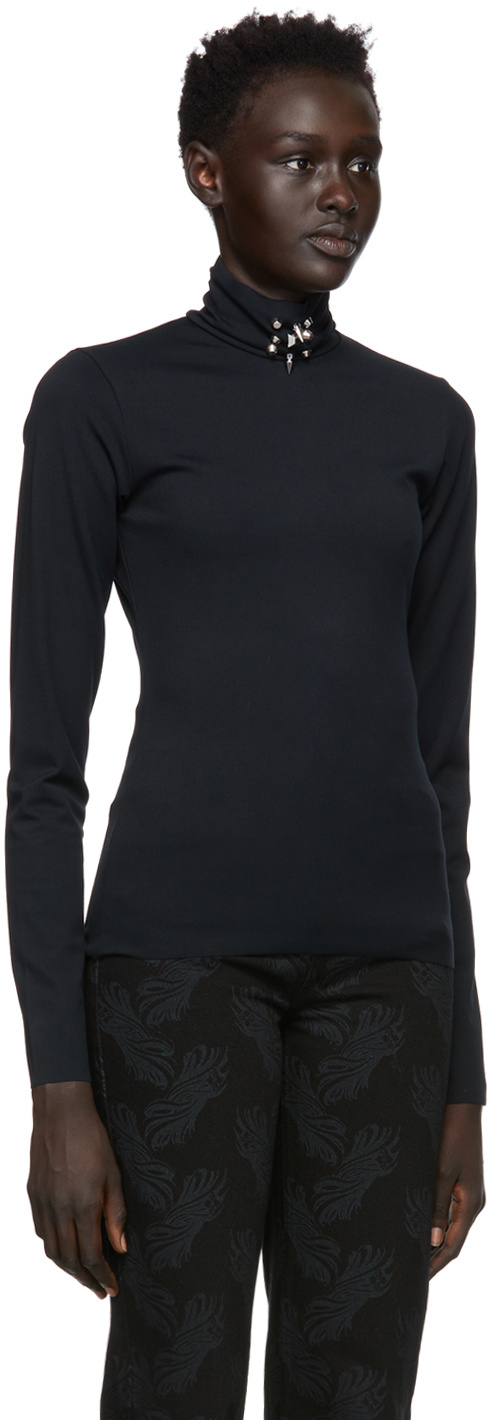 We11 Done High-neck Studded Long Sleeve Top In Black