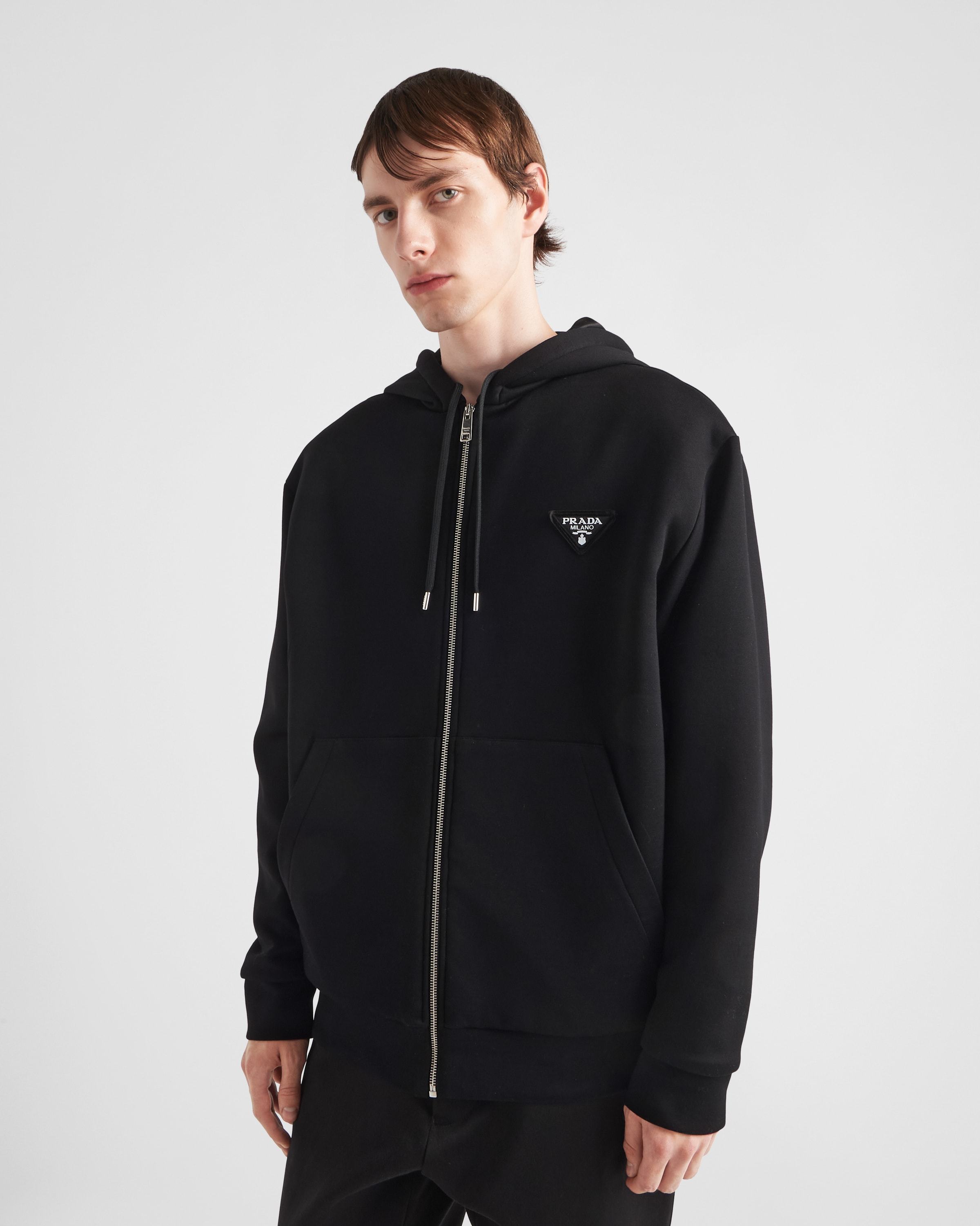 Prada Triangle-logo Velvet Blouson Jacket In Black
