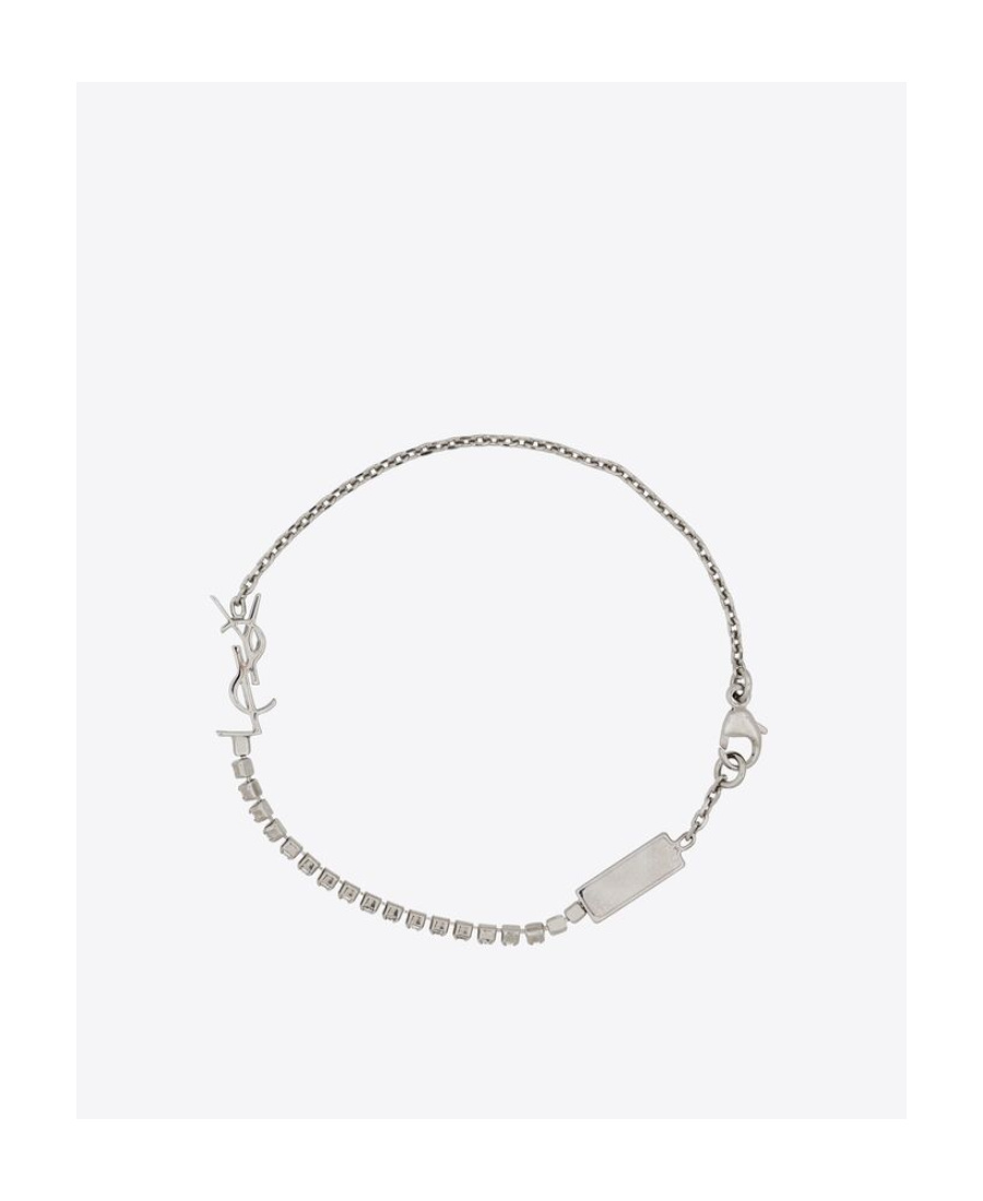 Saint Laurent Logo-lettering Embellished Bracelet In Gray