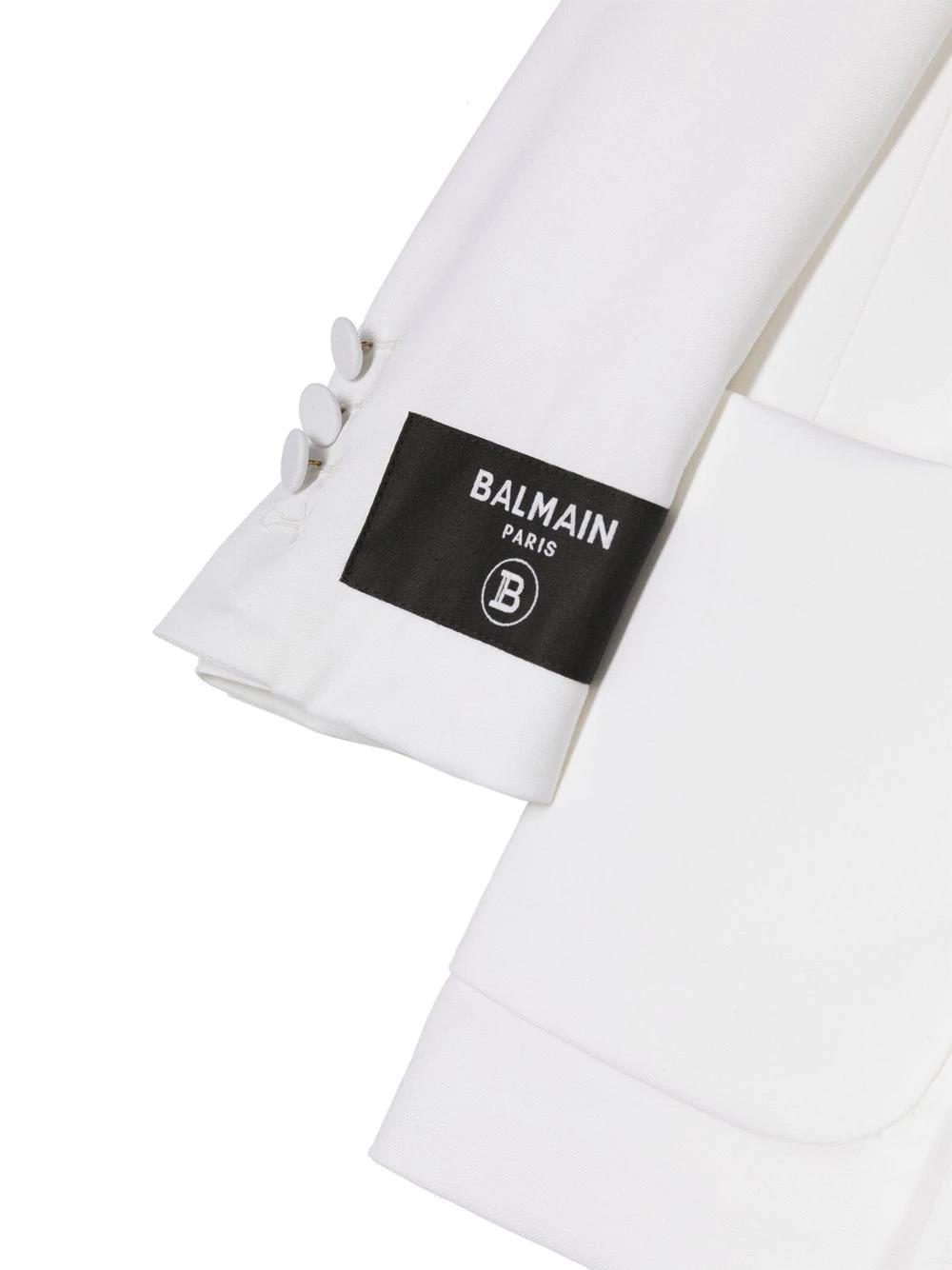 Balmain Logo-patch Double-breasted Blazer In White