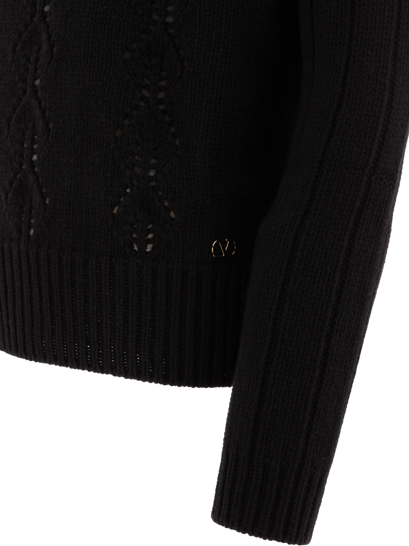 Valentino Open-knit Sweater In Virgin Wool In Black