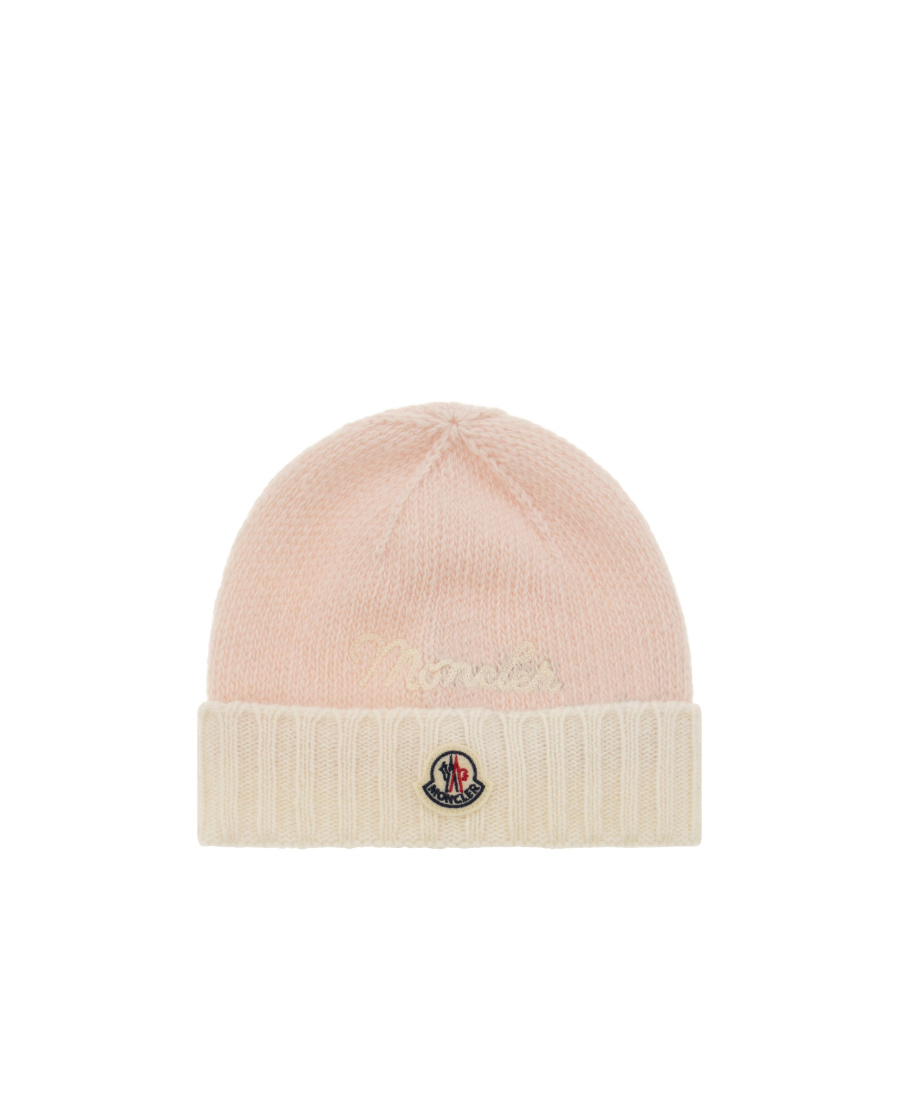 Moncler Logo-patch Virgin-wool Beanie In Nude