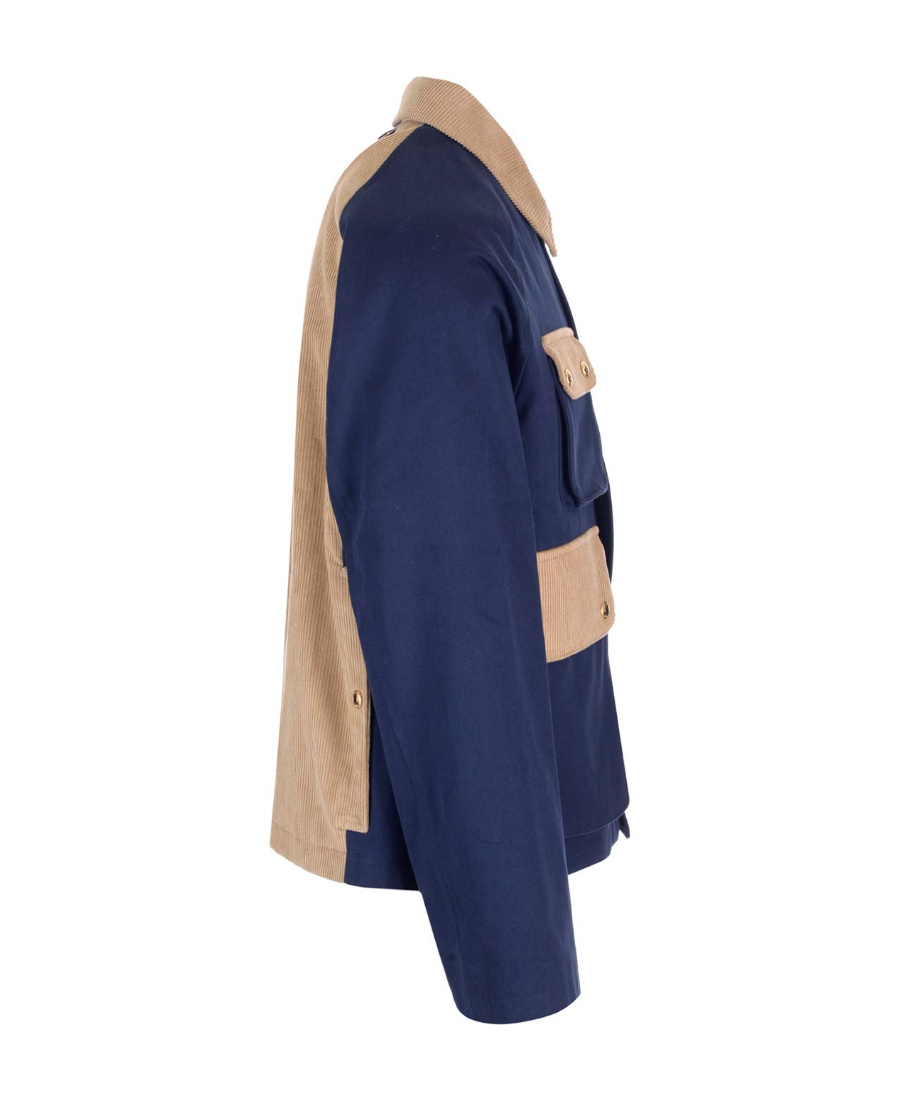 Thom Browne Thom Brown Contrasted Corduroy Cropped Coat In Blue