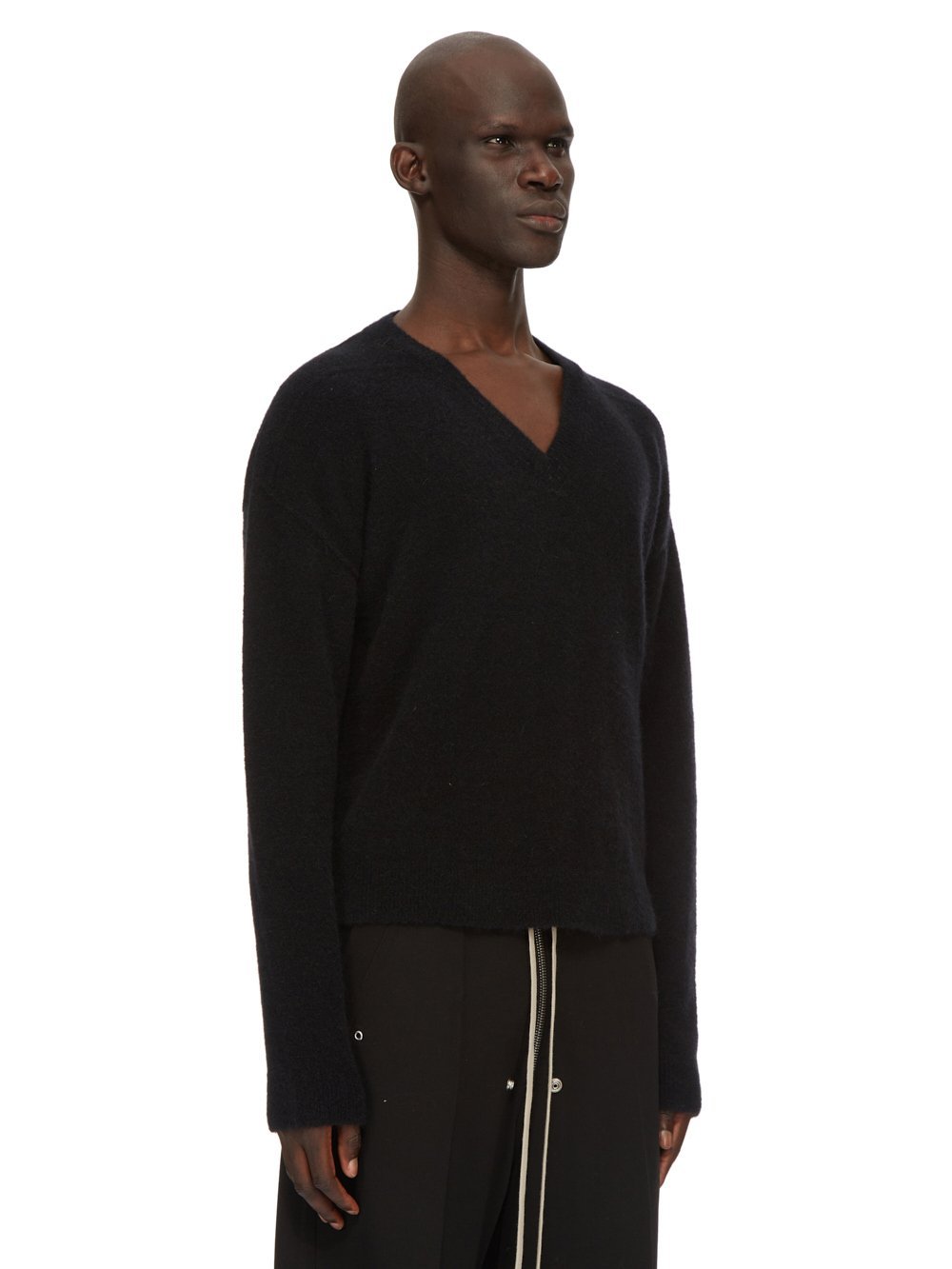 Rick Owens Men Tommy V Neck Alpaca Blend Sweater In Black