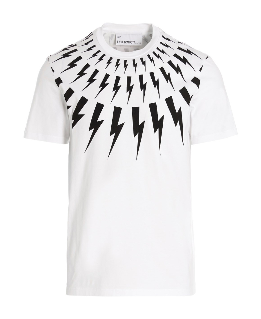 Neil Barrett Slim Fit Fairisle Thunderbolt Crew-neck T-shirt In White