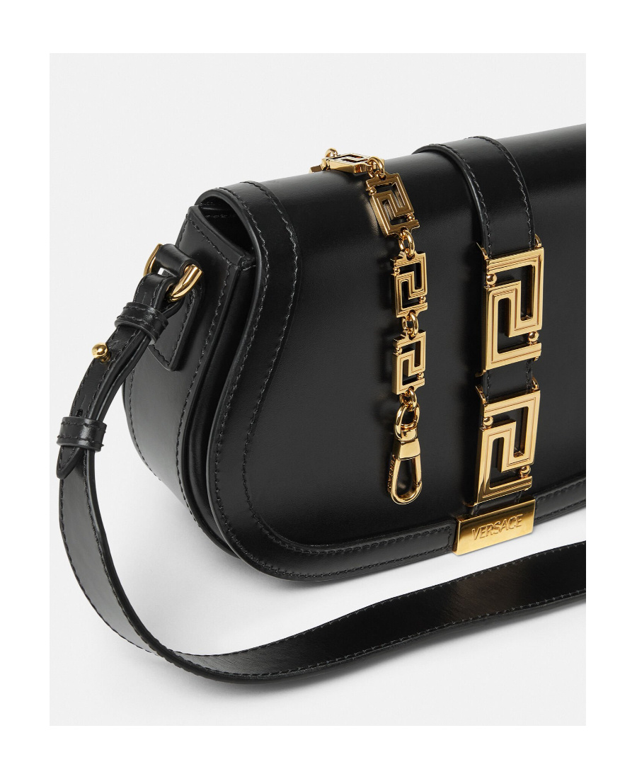 Versace Greca Goddess Leather Crossbody Bag In Black