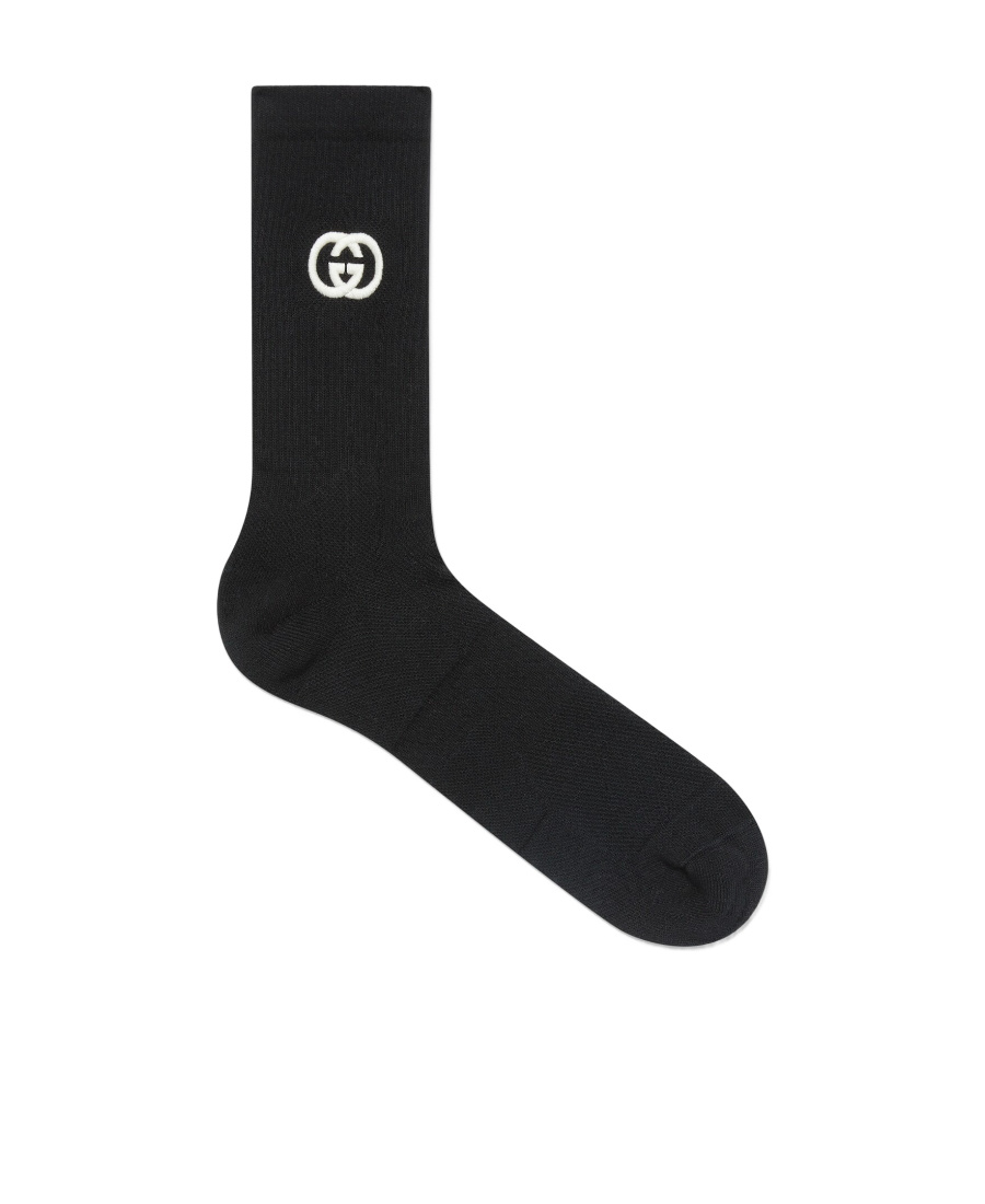 Gucci Interlocking-g Cotton Ankle Socks In Black