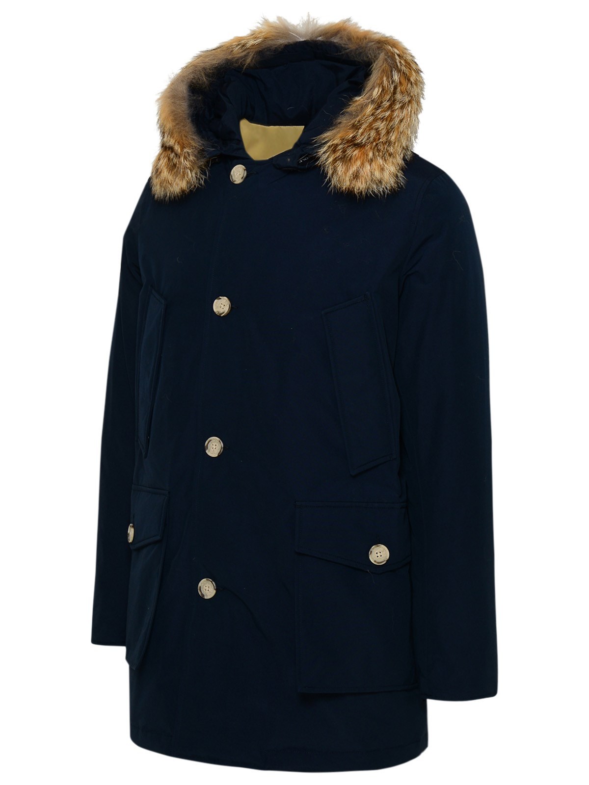 Woolrich Navy Blue Hooded Cotton-padded Jacket In Black