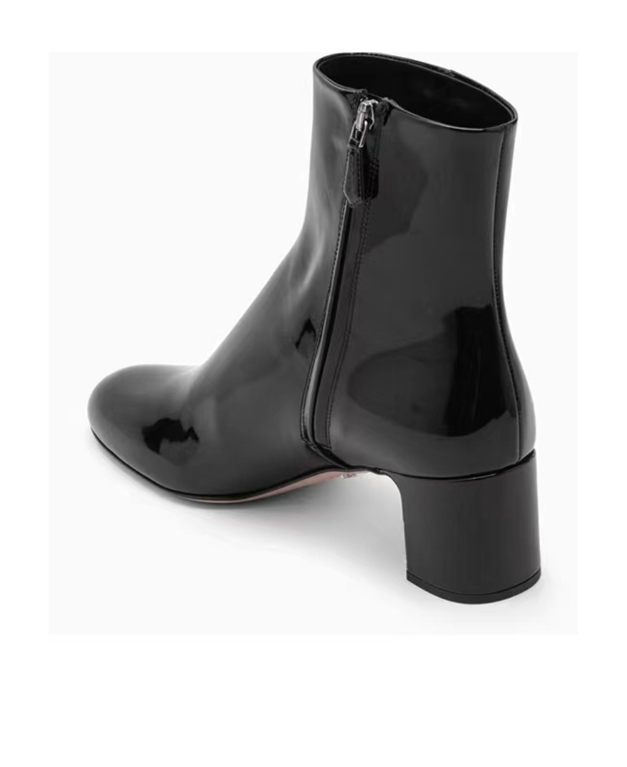 Prada Patent Block-heel Ankle Booties In Black