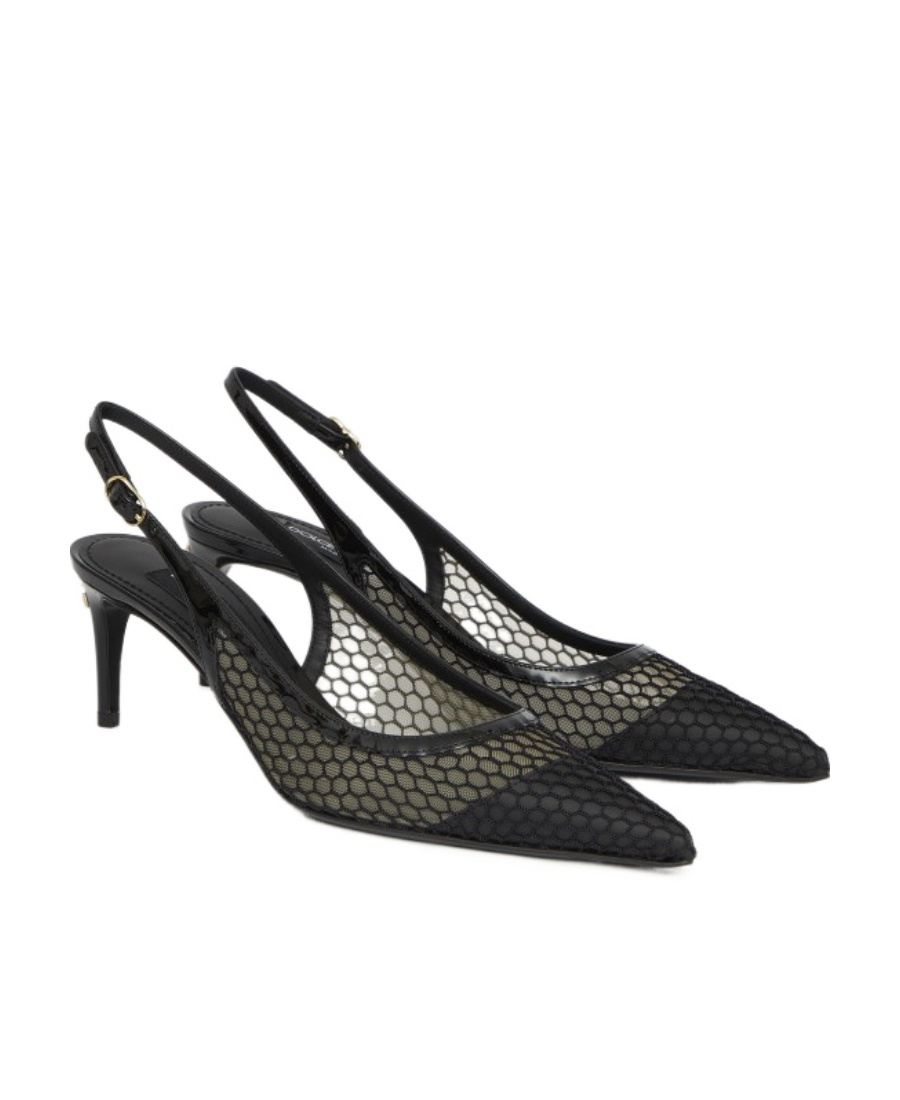 Dolce & Gabbana Vernice Patent Leather-trimmed Mesh Slingback Pumps In Black