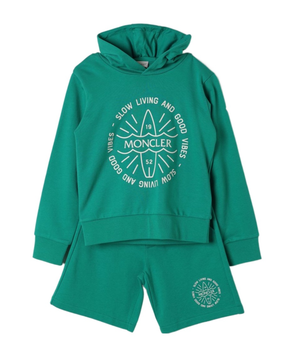 Moncler Logo-appliqué Track Shorts Set In Green