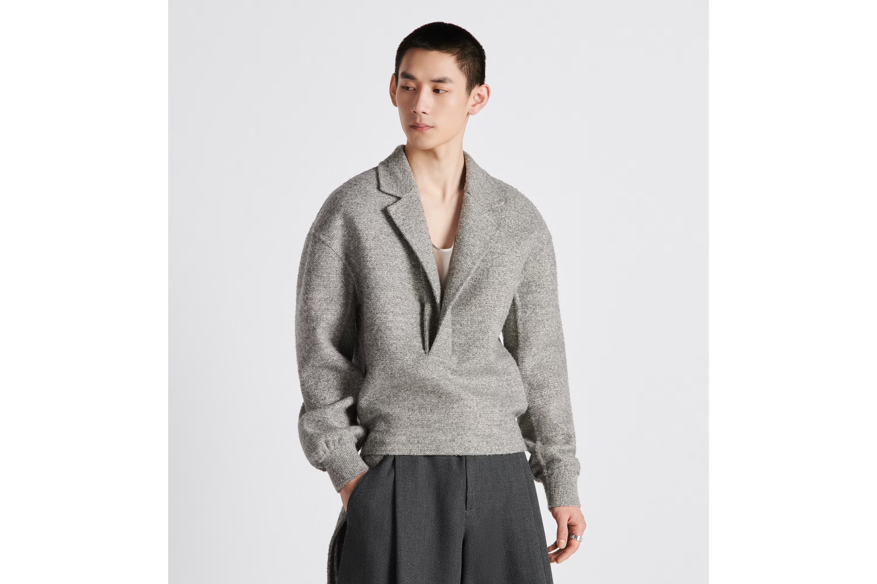 Dior Long-sleeved Wool Shearing Casual Jacket In Gray