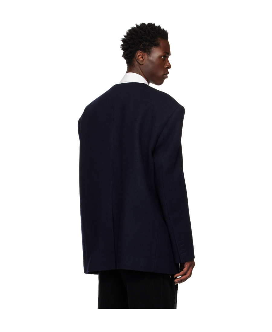 We11 Done Collarless Suit Coat In Black