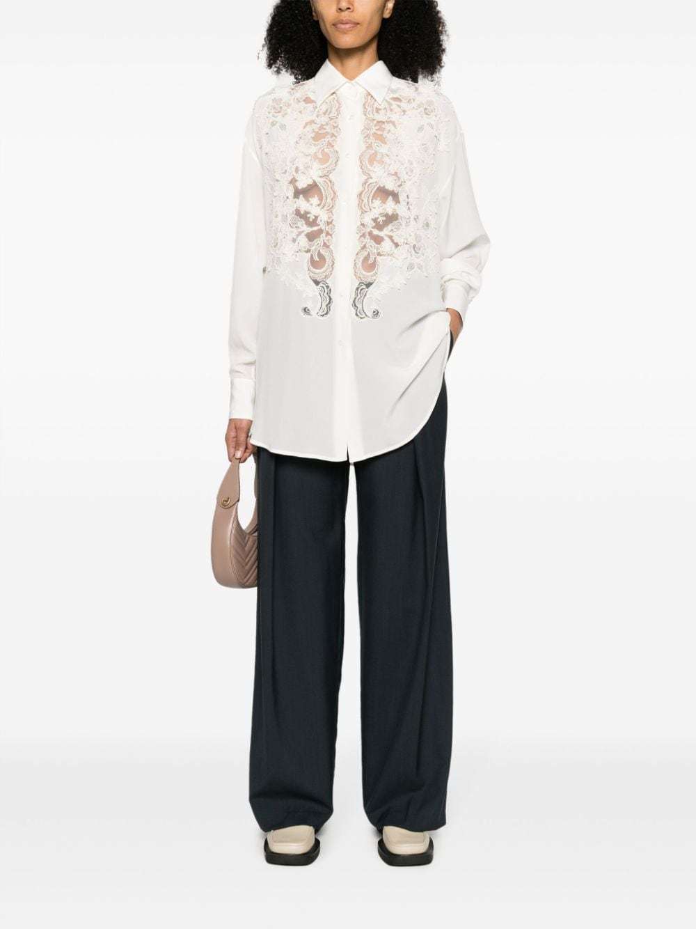 Ermanno Scervino Floral-lace Silk Shirt In White