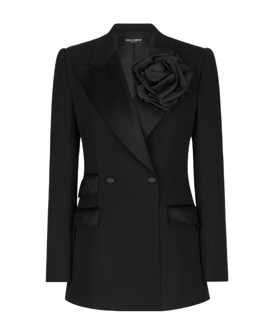 Dolce & Gabbana Double-breasted Jacket With Applied Flower In Black