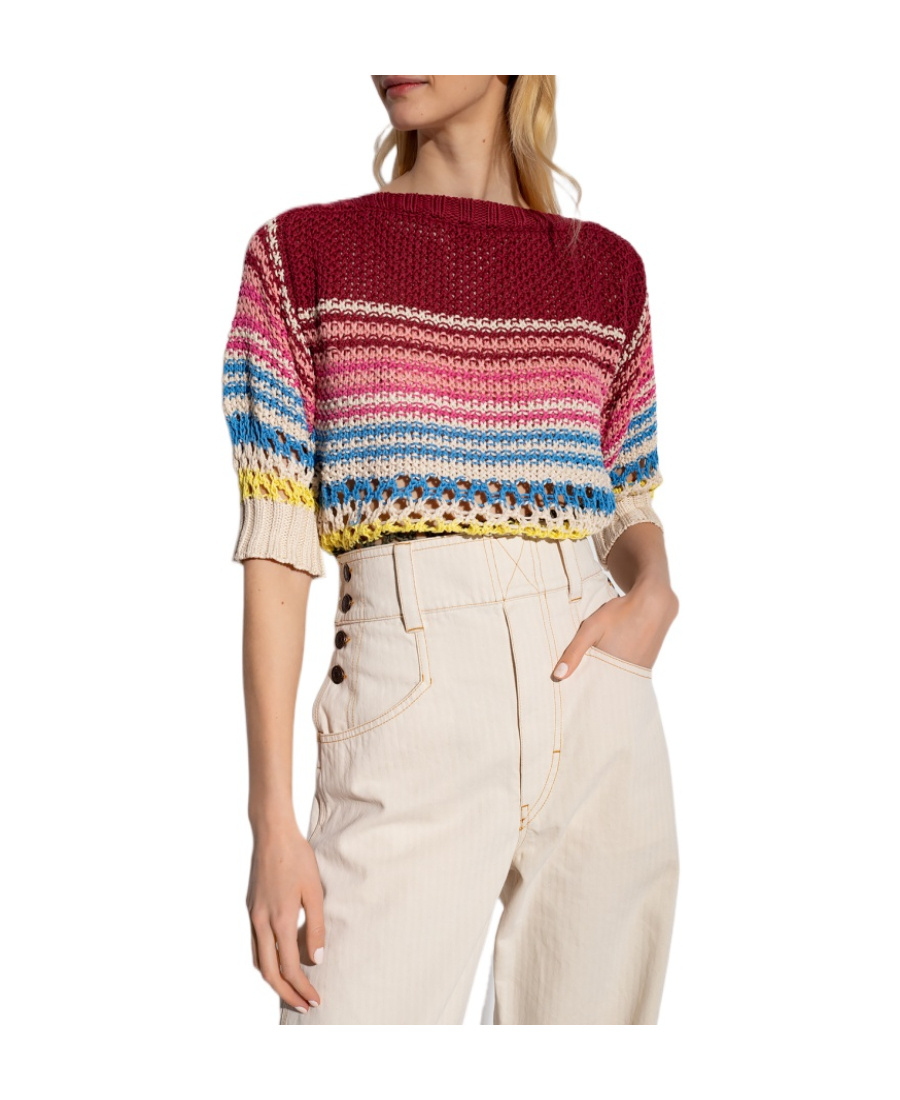 Red Valentino Redvalentino Striped Boat Neck Open-knit Top In Multicolor