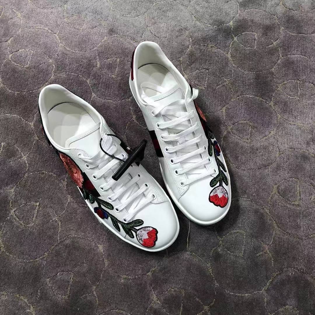 Shop Gucci Ace Flower Embroidery Casual Sneakers In White