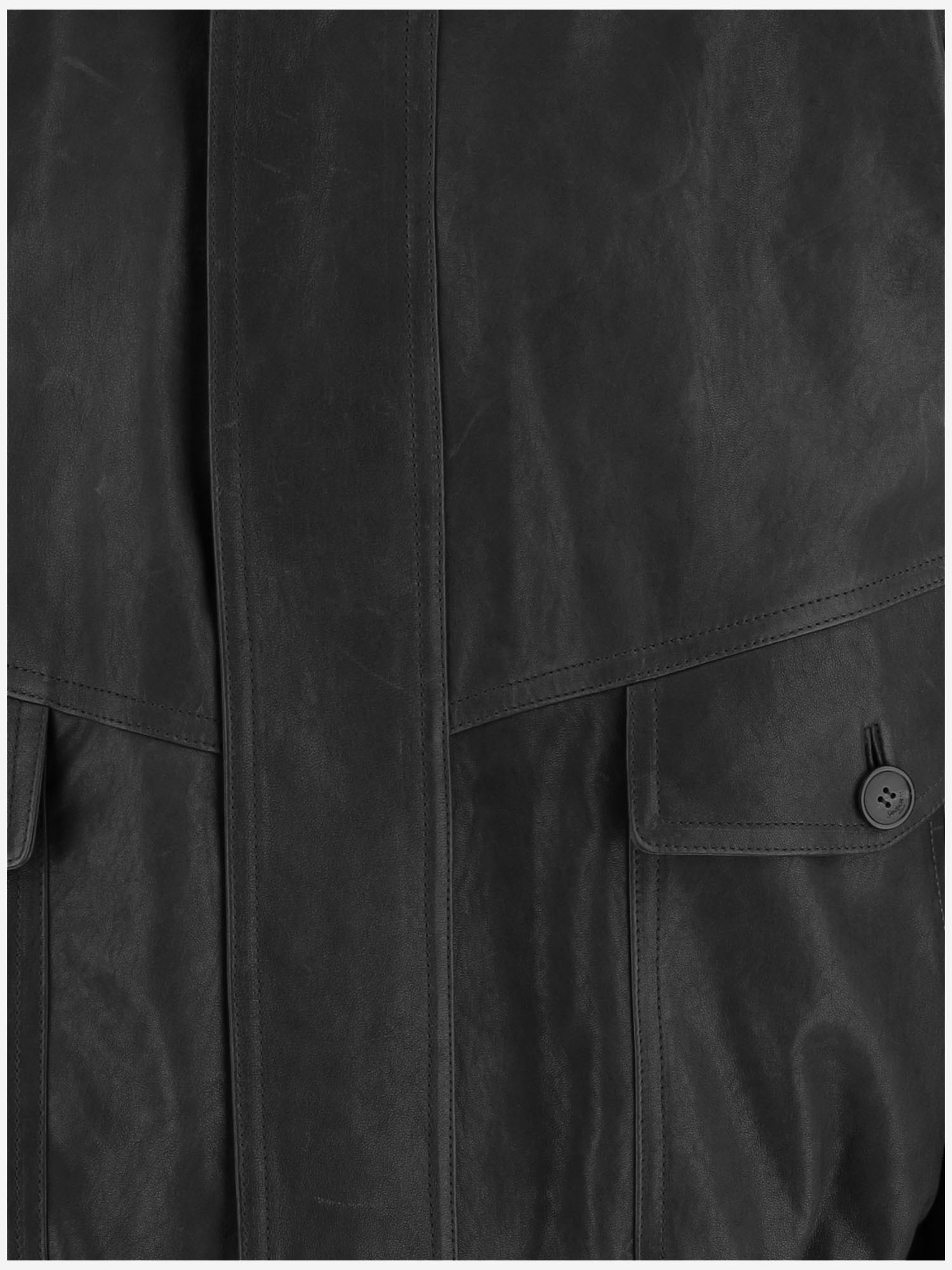 Saint Laurent Long-sleeved Leather Jacket In Black
