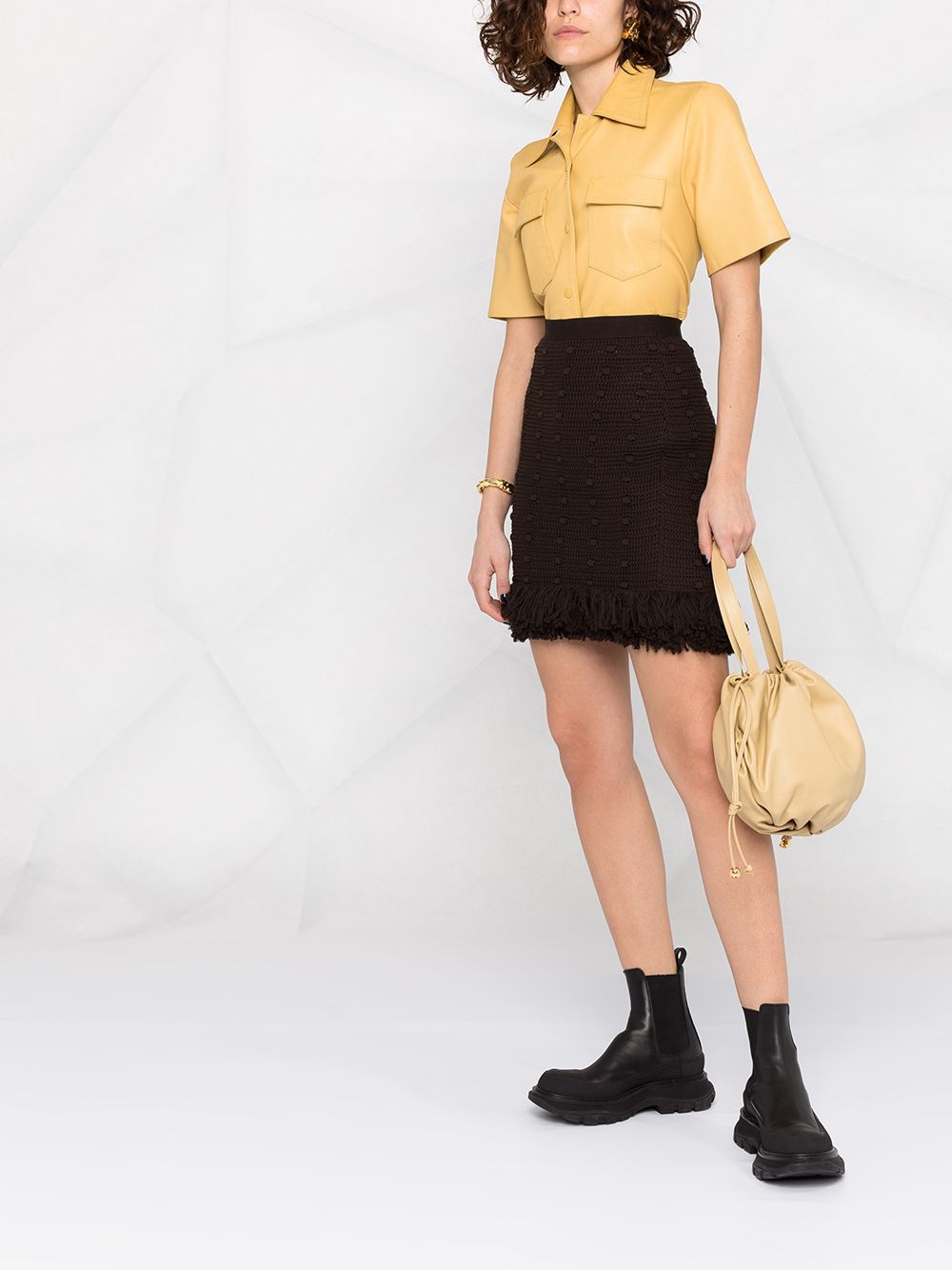 Shop Bottega Veneta Polka Dot Knitted Skirt In Black