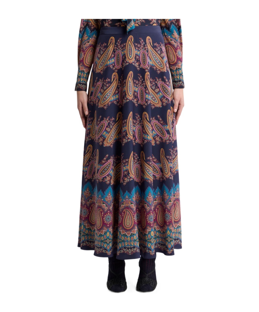 Etro Silk Skirt With Placed Print In Multi