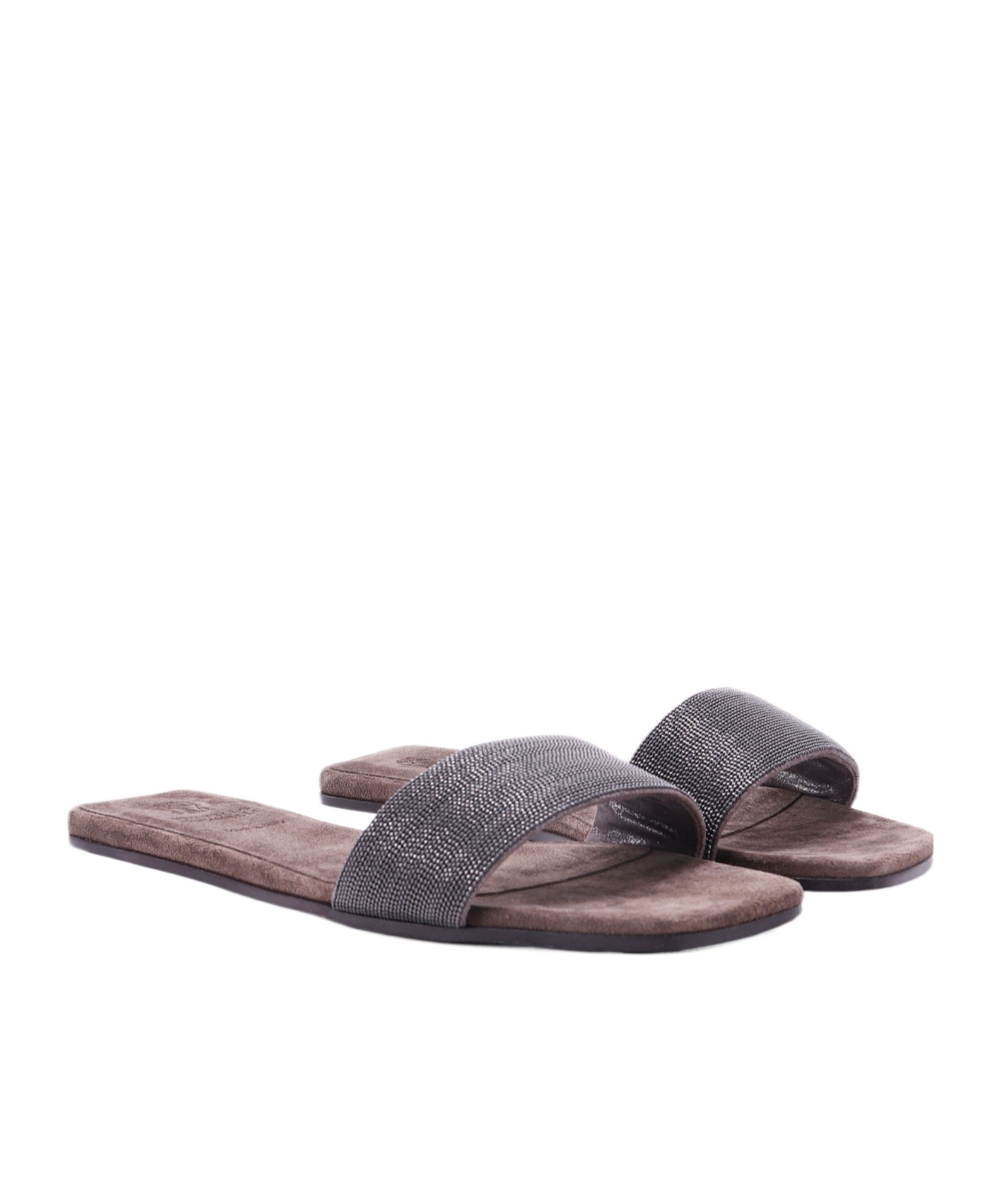 Brunello Cucinelli Beaded Suede Slides In Black