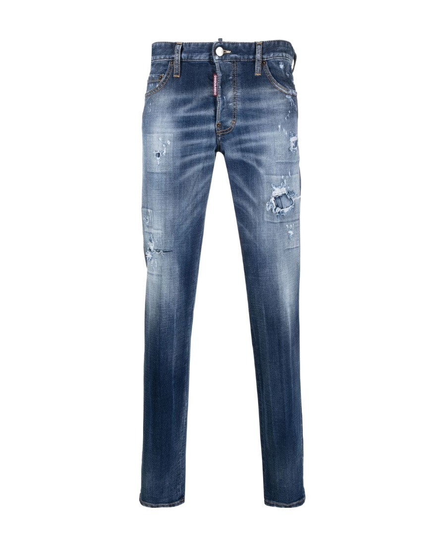Dsquared2 Ripped Washed Regular Denim Trousers In Blue