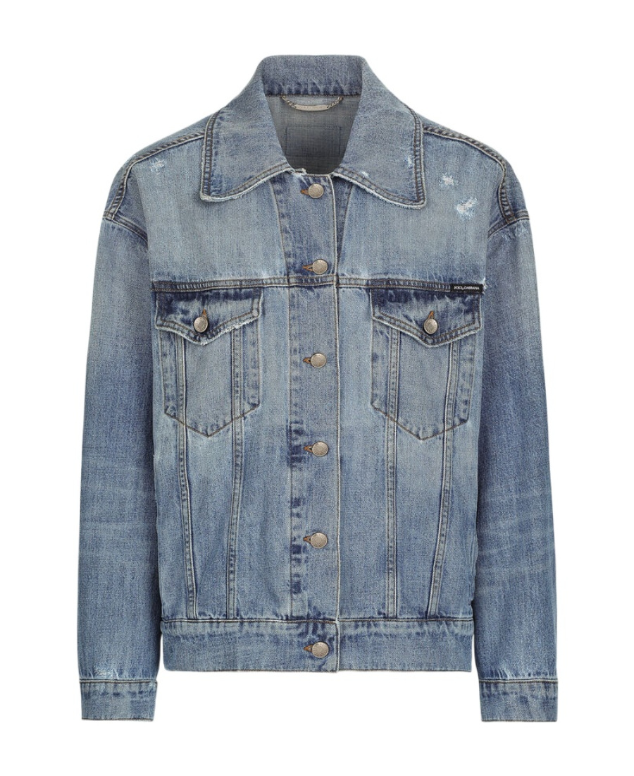 Dolce & Gabbana Logo-patch Cotton Denim Jacket In Gray