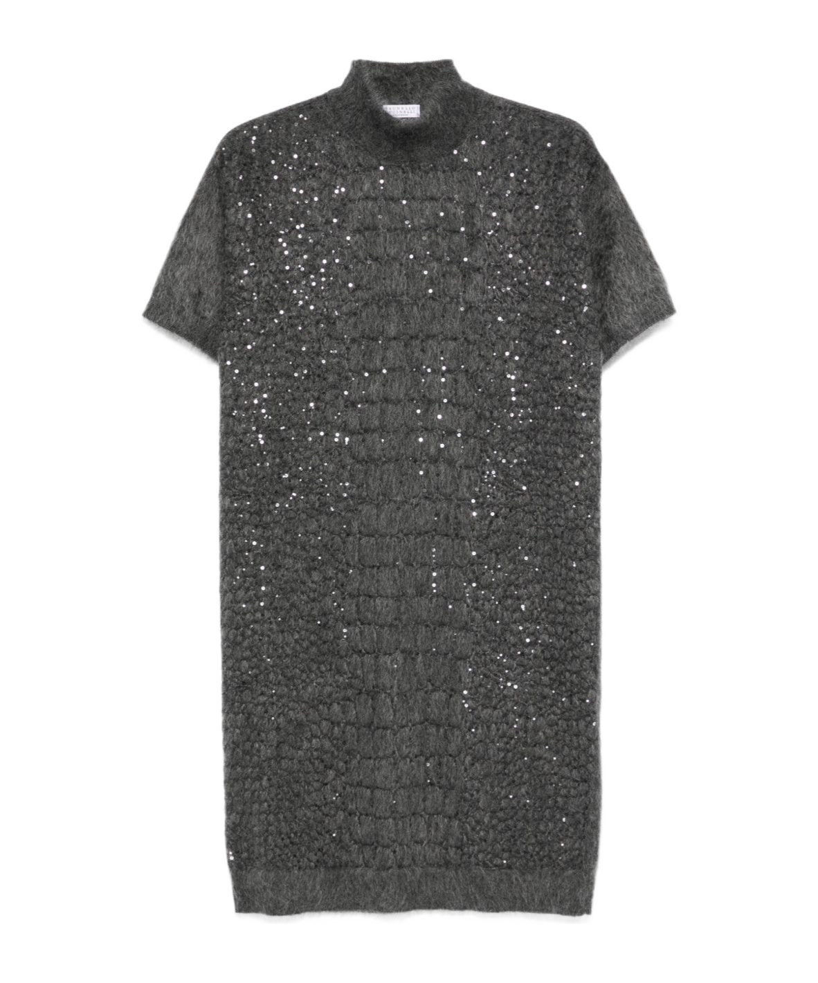 Brunello Cucinelli Sequin-embellished High-neck Dress In Gray