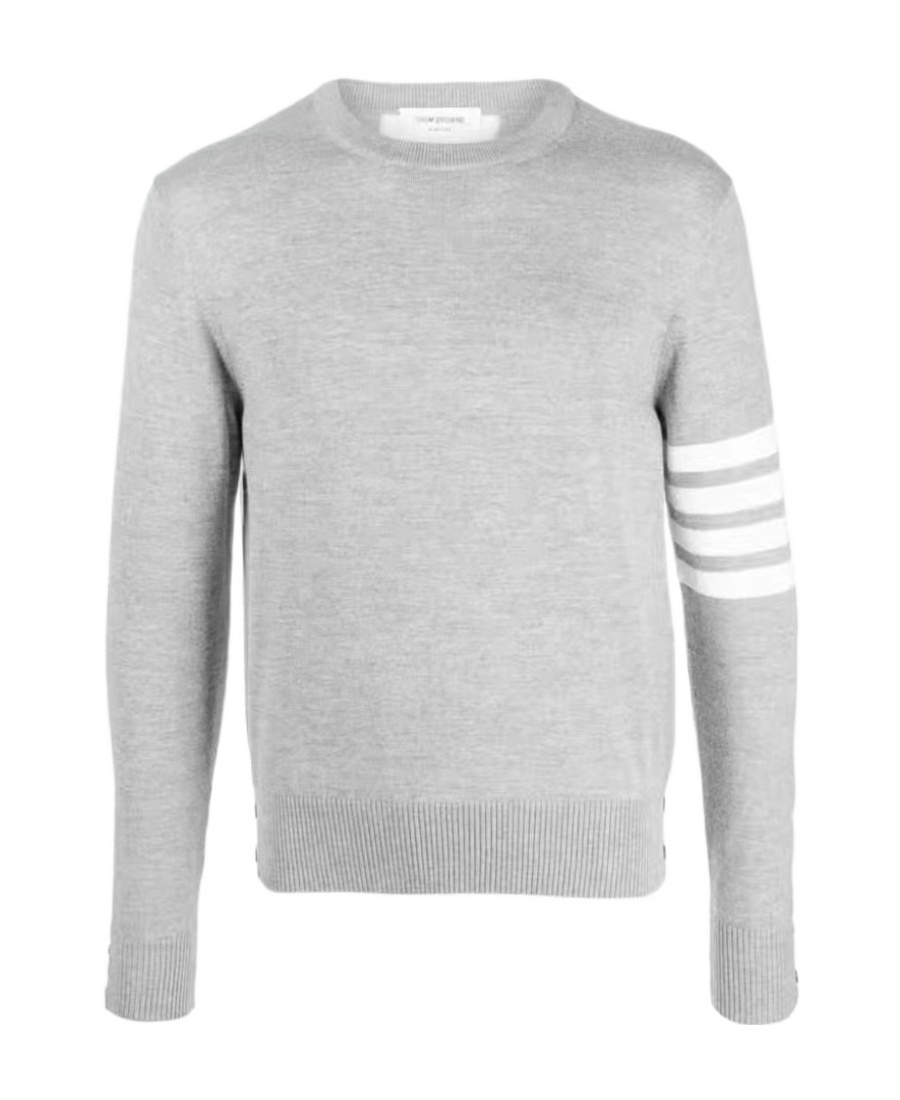 Thom Browne Men's Classic Crewneck Sweatshirt With Striped Sleeve In White